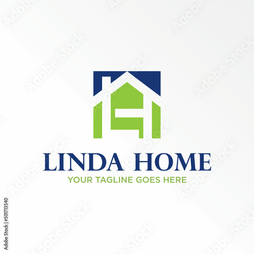 Letter or word LH font in line and roof house in block square image graphic icon logo design abstract concept vector stock. Can be used as a symbol related to initial or property