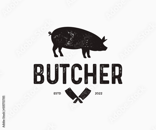 Butchery Logo Design Template. Pig with Claver Butchery Logo Design