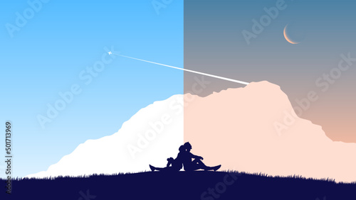 persons on the top of the mountain couple long distance