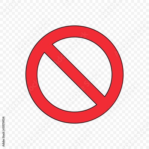 Ban red vector icon. Prohibited sign isolated on transparent background. Vector EPS 10