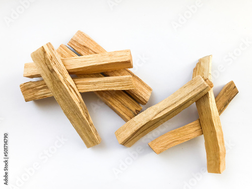 Set of palo santo sticks, natural incense from Peru. Religious background, place for text