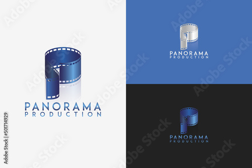logo design with letter P made of camera film