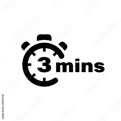 Three minute vector icon. Time left symbol isolated. Stopwatch black sign. Vector EPS 10