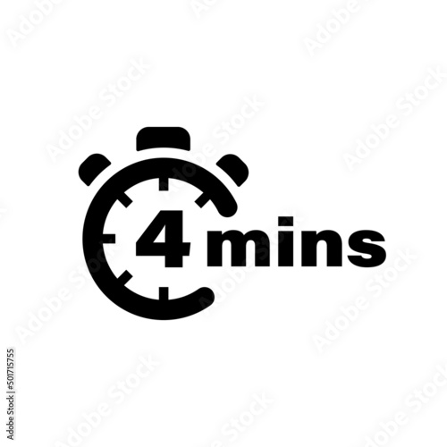 Four minute vector icon. Time left symbol isolated. Stopwatch black sign. Vector EPS 10