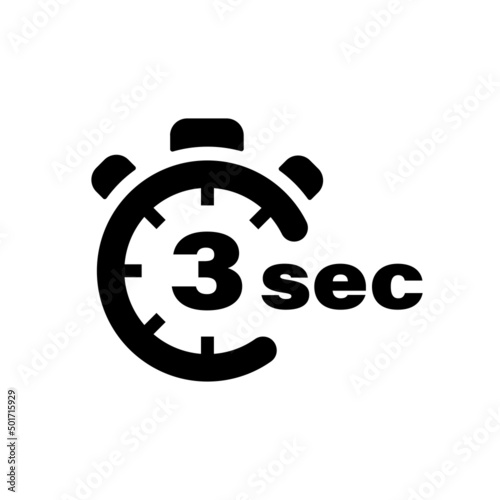 Three second vector icon. Time left symbol isolated. Stopwatch black sign. Vector EPS 10