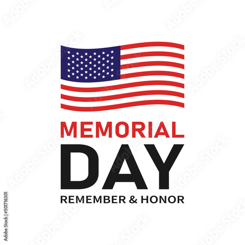 USA Memorial Day. American flag with stars and text. Remember in honor. Stock vector illustration EPS 10