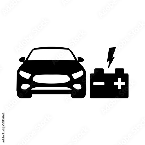 Car with battery and charge vector icon. Car accumulator with charge symbol. Vector illustration EPS 10