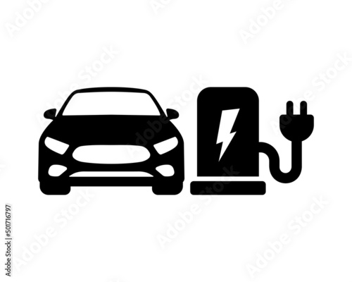 Electric car charge vector icon. Electric refueling. Eco transportation symbol isolated. Vector illustration EPS 10