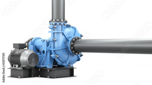Large industrial centrifugal water pump isolated on white background. 3d illustration photo