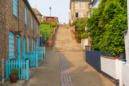 Fototapeta Naklejka Na Ścianę i Meble -  View of the Town Steps from the High Street in Aldeburgh, Suffolk. UK