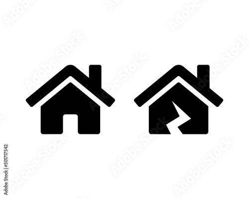 House vector icon set. Damage broken house black symbol isolated. Vector illustration EPS 10