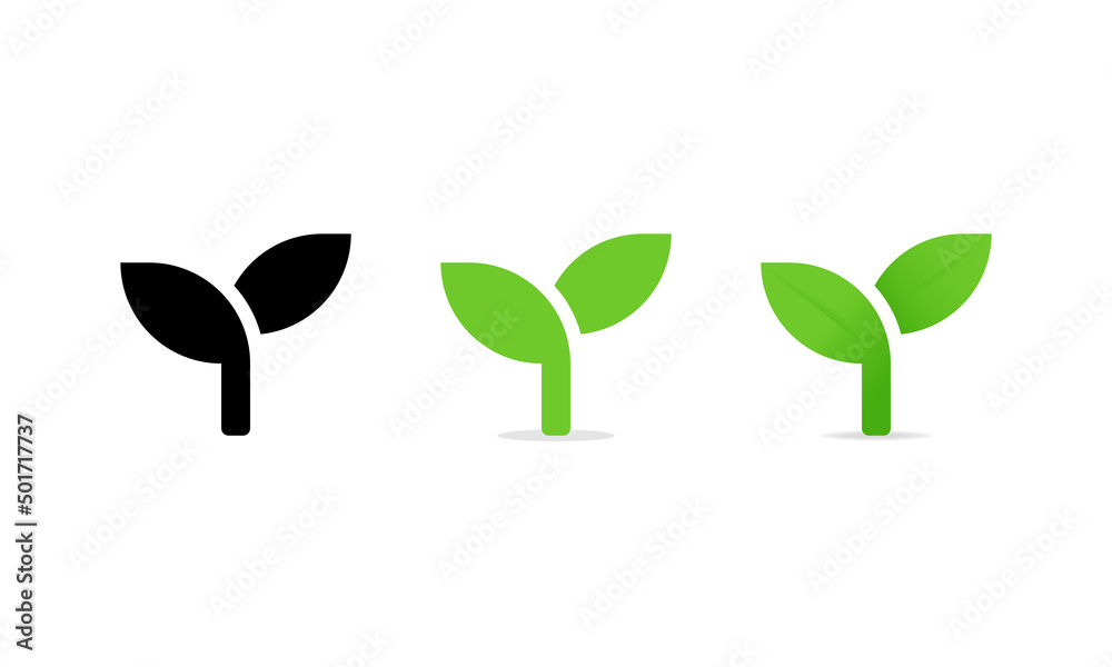 Sprout vector icons set. Sprout symbol in simple black, flat and