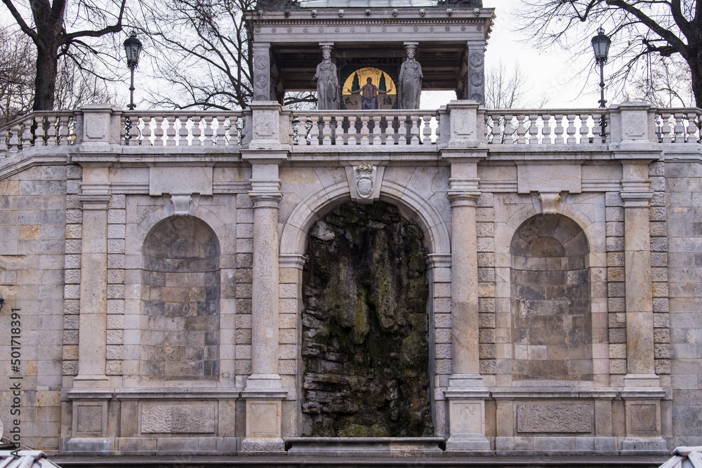 Obraz premium Germany, Munich- December 20,2021: The monument of Angel of Peace (Friendsengel) at the Maximilian Park in Munich.
