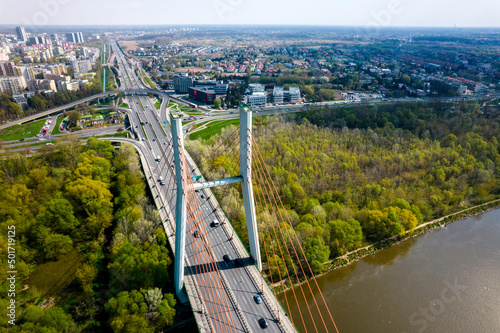 Panorama Warszawy, widok z okolic Mostu Siekierkowskiego.
