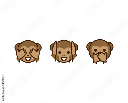 Flat monkey emotions icon vector set. Monkey emoji isolated on white background. Vector EPS 10