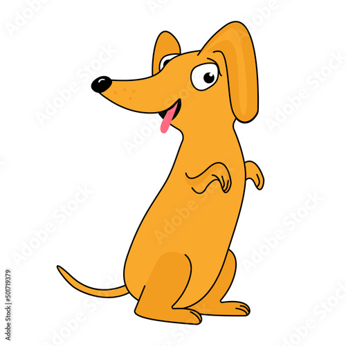 Cute funny dachshund dog smiling. Funny character animal children's illustration isolated on white background.