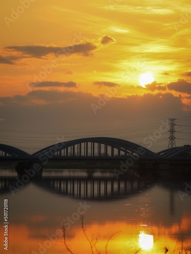 bridge over the river at sunrise