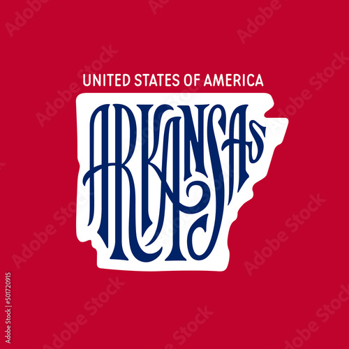 Arkansas state hand drawn lettering. American state modern typography. T-shirt print, sticker, stamp, seal, poster. Vector illustration.