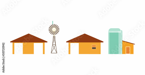 barn and silo tower flat vector illustration