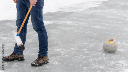 Winter ice games on frozen lake