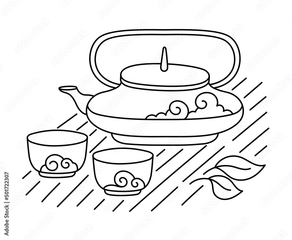 custom made wallpaper toronto digitalTeapot and bowls. Tea ceremony. Editable outline stroke. Vector line icon.