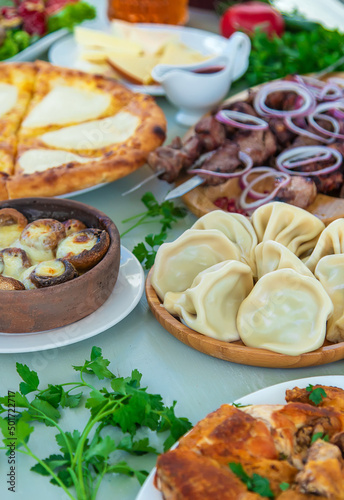 Georgian cuisine, food in a restaurant. Selective focus.