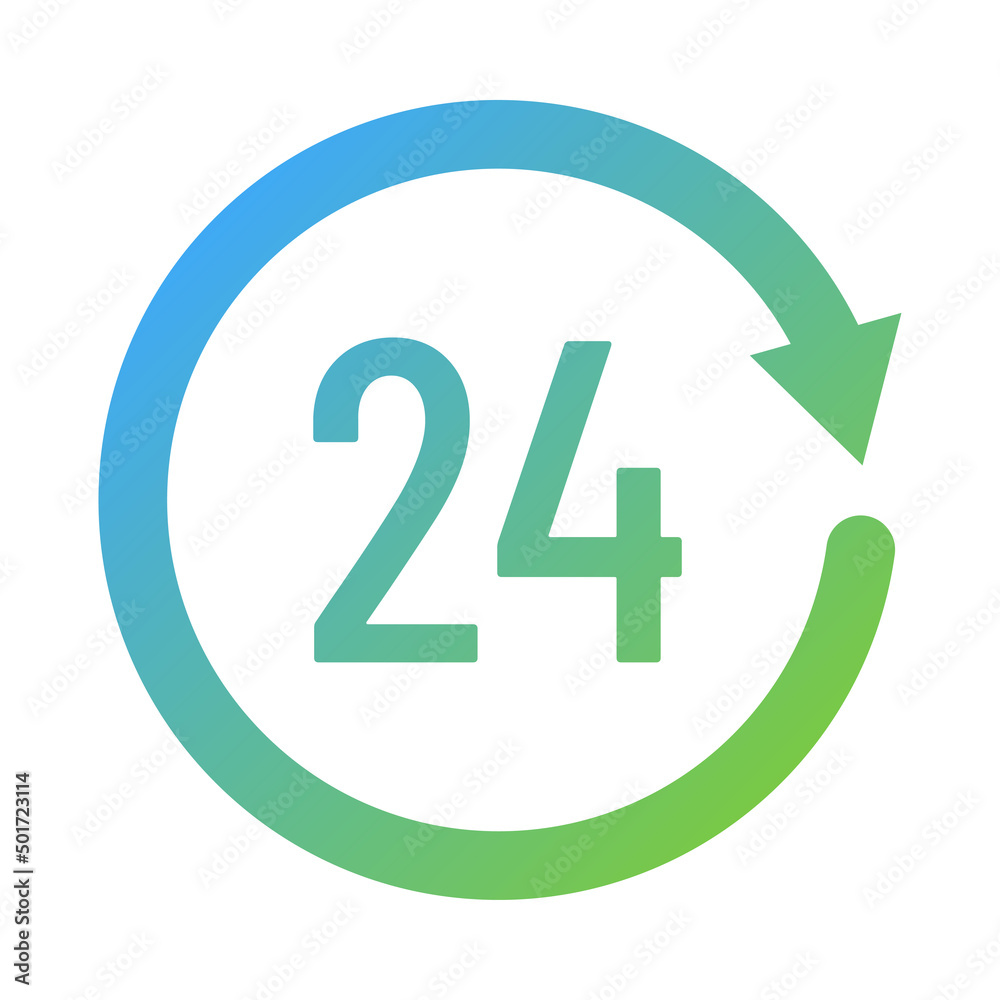 24 hour icon pictogram. Repeat arrows sign. Open around the clock symbol. 24 hour icon pictogram. Repeat arrows sign. Open around the clock symbol.