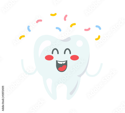 Celebrating cartoon tooth. Vector illustration