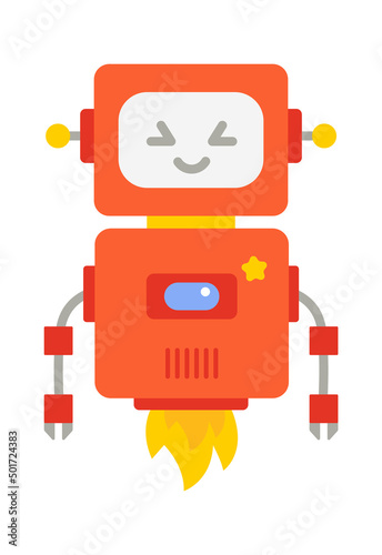 Childish droid retro robot character. Vector illustration
