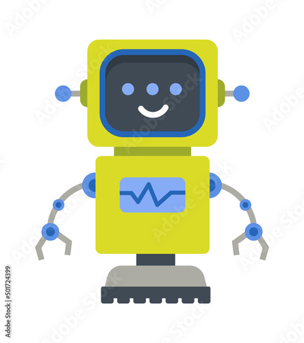 Childish droid retro robot character. Vector illustration