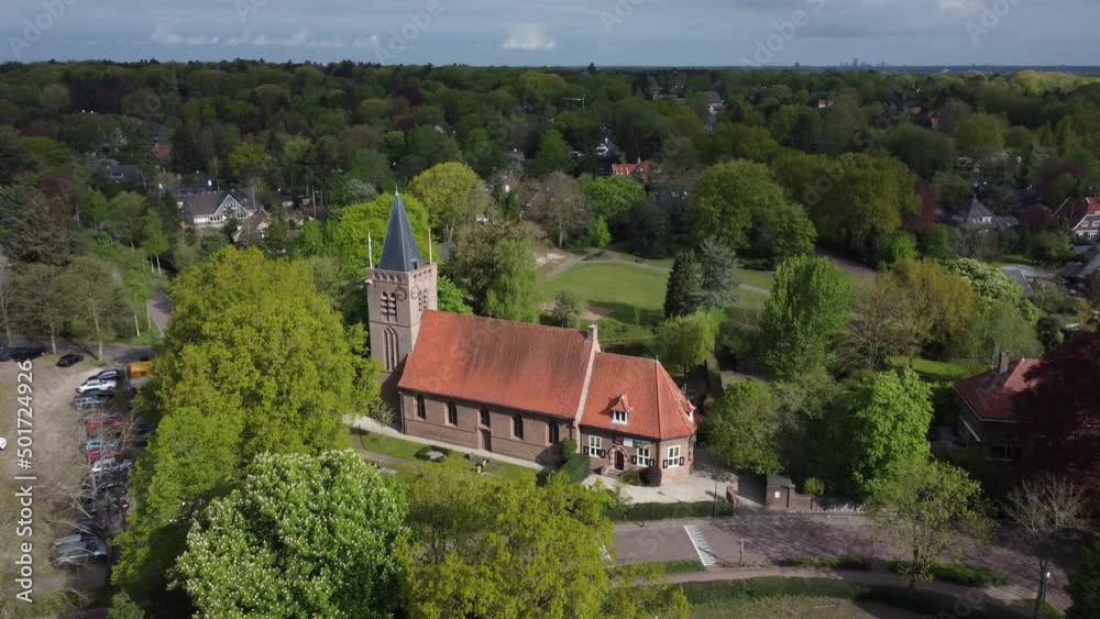 Blaricum Village Church in the Netherlands, Aerial view Blaricum Village Church in the Netherlands, Aerial view