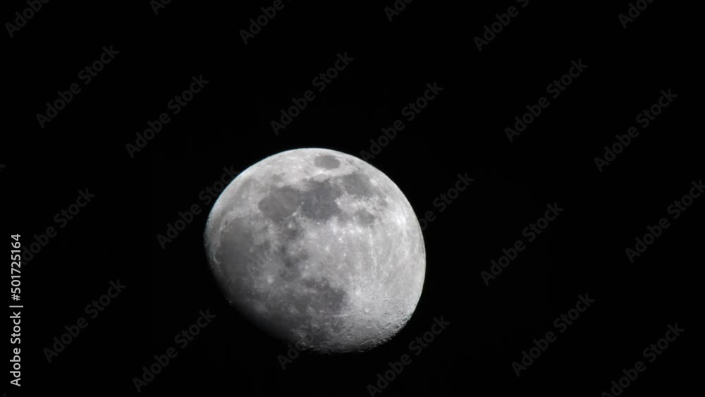 Waxing Gibbous Moon Isolated In Black Night Sky Background. close up Waxing Gibbous Moon Isolated In Black Night Sky Background. close up