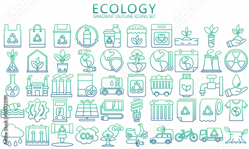 Ecology and Nature Vector gradient outline Icon. Contains such as Environment, Eco, Green Energy, Alternative Power, Bio Fuel, Recycle, Green Mindset, Water drop and more. eps 10 ready convert to SVG.