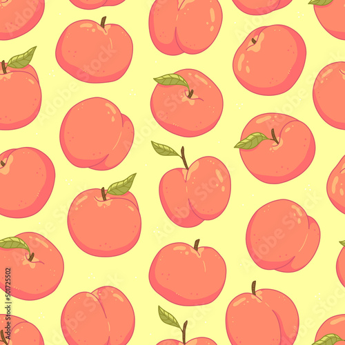 Fototapeta Naklejka Na Ścianę i Meble -  Seamless pattern with peaches. Vector background illustration of fruit food.