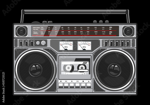 Boombox vector illustration. 80s technology. 90s music player. Retro style 90s boombox illustration.