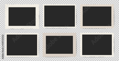 Photo frames vector set. Vintage photo framings. Photos with ornament borders. Retro frames collection.