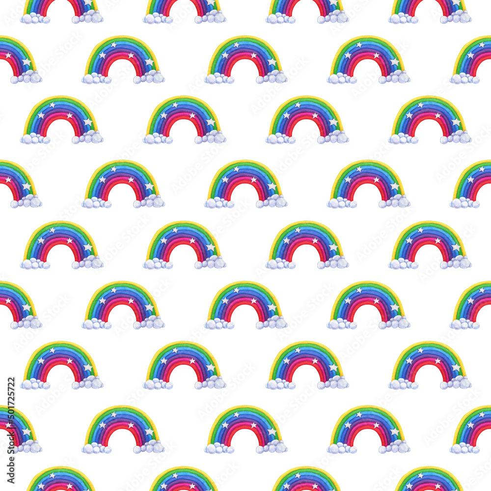 Seamless pattern sweet desserts, Watercolor rainbow cookies illustration Seamless pattern sweet desserts, Watercolor rainbow cookies illustration