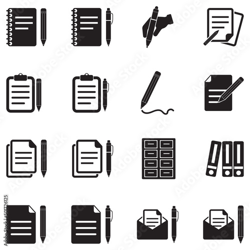 Paperwork Icons. Black Flat Design. Vector Illustration.