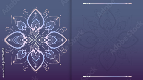 Violet oriental background with holographic mandala with place for text.
