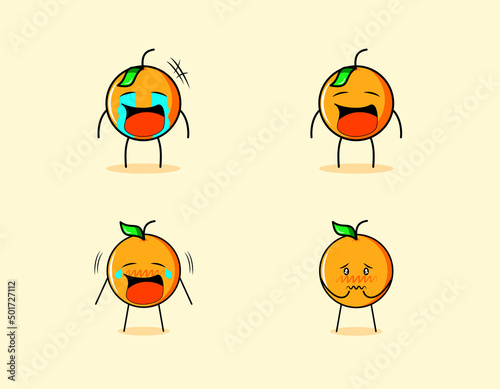 collection of cute orange cartoon character with crying and sad expressions. suitable for emoticon, logo, symbol and mascot