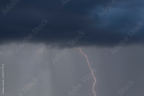 stroke of lightning from dark thunderstorm cloud