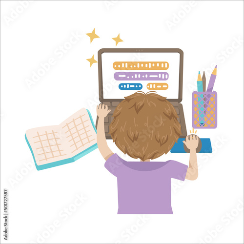 boy writing code or kids coding