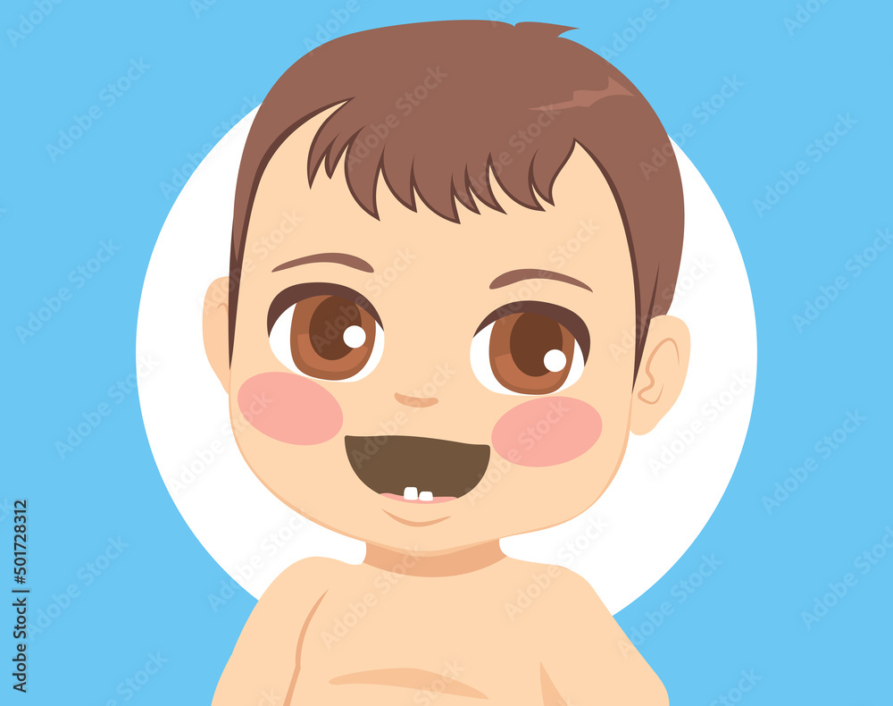Funny cute little baby boy smiling showing first teeth Funny cute little baby boy smiling showing first teeth