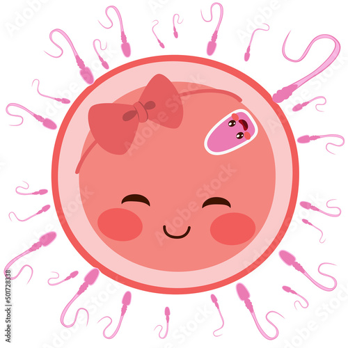 Pink sperm on egg cell fert...