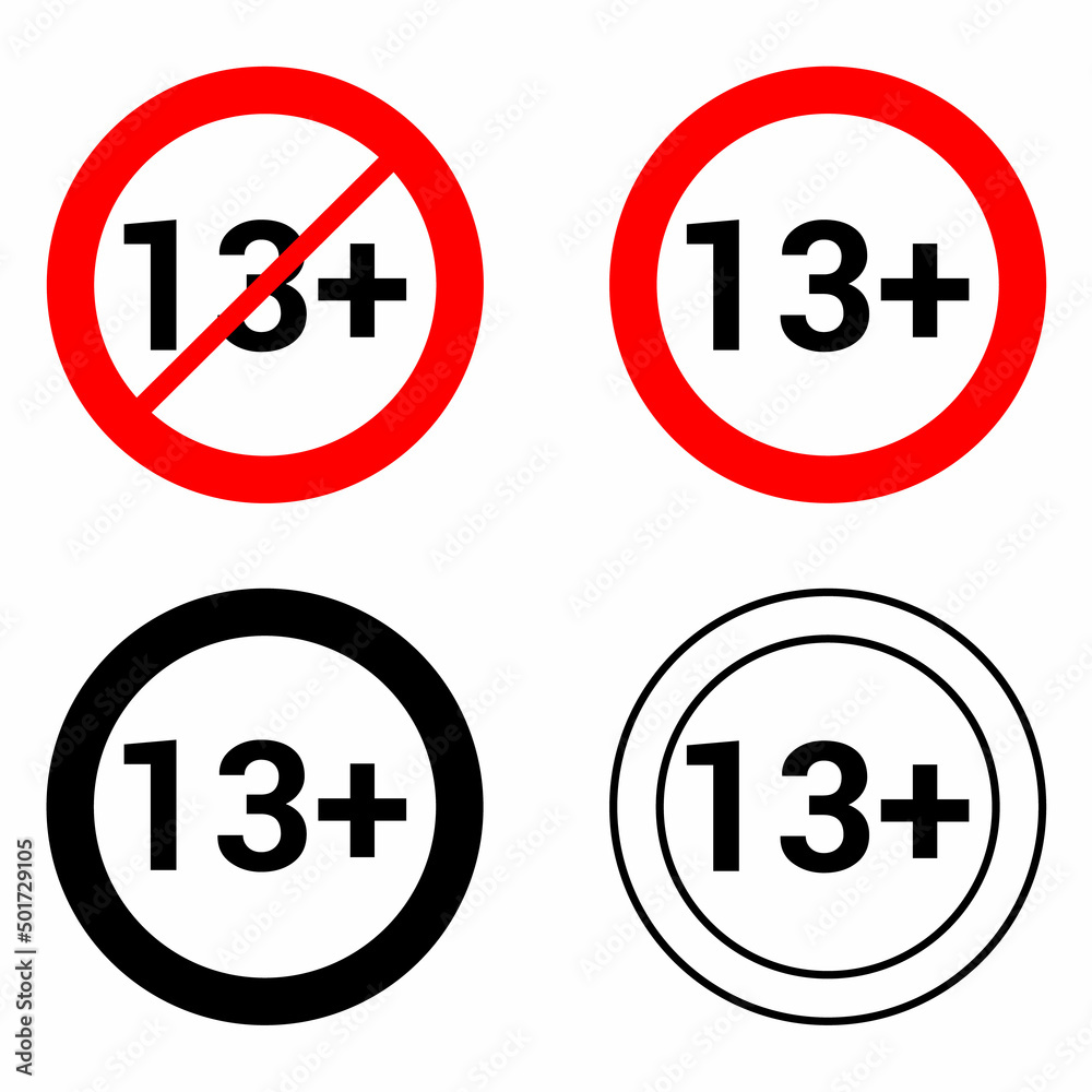 13 Thirteen plus round sign vector illustration isolated on white ...