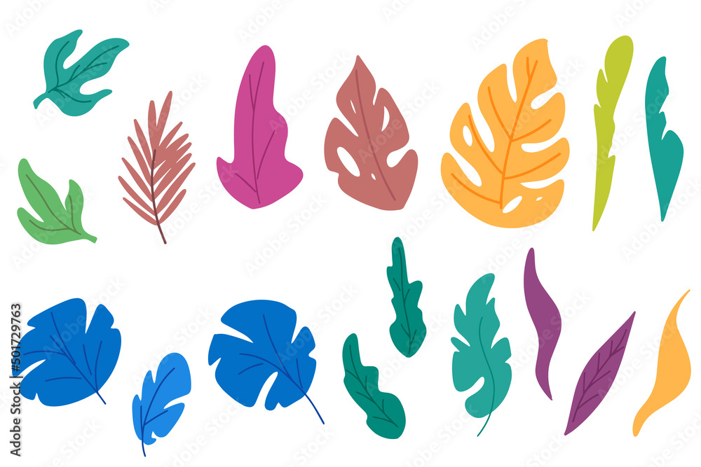 Tropical cartoon flat leaves vector