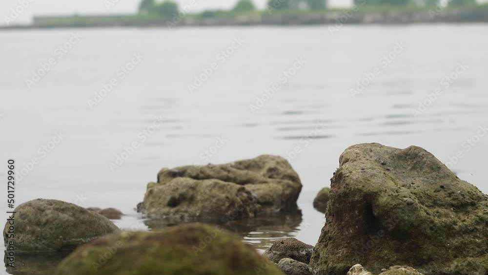 video of seascape with rocks, with calm waves and clean sea video of seascape with rocks, with calm waves and clean sea