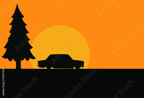 Retro car poster. Vector art for poster, sticker