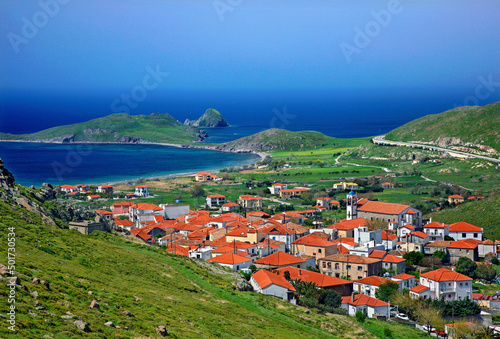 Fototapeta Naklejka Na Ścianę i Meble -  LEMNOS ISLAND, NORTH AEGEAN, GREECE. Panoramic view of Platy village.