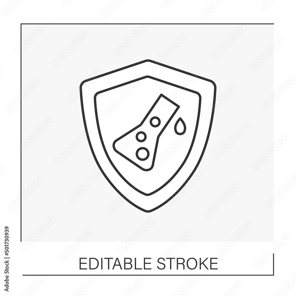 Shield line icon. Protected chemicals in the test tube. Research and development. Chemical industry concept. Isolated vector illustration. Editable stroke Shield line icon. Protected chemicals in the test tube. Research and development. Chemical industry concept. Isolated vector illustration. Editable stroke